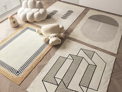 Modern Living Room With Geometric Square Rugs And Cute Decor 3d model