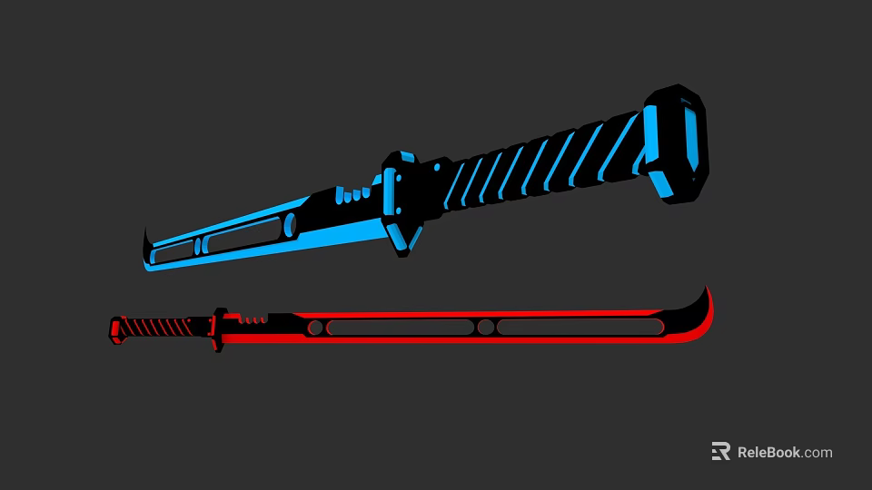 Electronic LED Light Swords in Blue and Red with Black Handles and Glowing Blades 3d model 