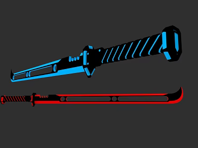 Electronic LED Light Swords in Blue and Red with Black Handles and Glowing Blades 3d model