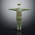 Green Military Uniform With Hat Shoulder Insignia Belt And Formal Tie Attire