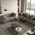 Modern Sofa Coffee Table Set With Plush Cushions Floor To Ceiling Windows And City View