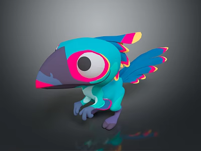 Cute 3D Cartoon Bird Character With Blue Body Big Eyes And Colorful Feathers 3d model