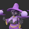 3D Witch Character In Purple Hat With Floating Spheres And Energy Effects