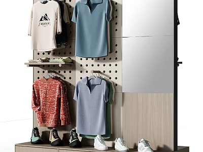 Clothing Display Rack With Diverse Apparel And Shoes 3d model