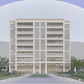 Modern High Rise Residential Building With Light Facade Glass Windows Landscaped Garden And Pedestrians