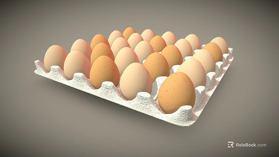 Fresh Chicken Eggs In White Carton With Brown And Cream Colored Shells 3d model 