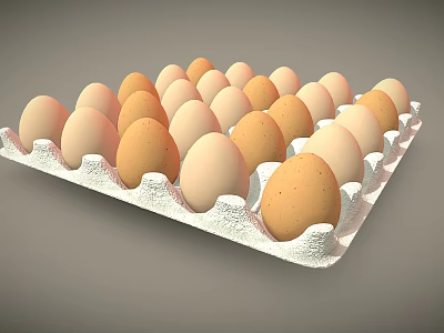 Fresh Chicken Eggs In White Carton With Brown And Cream Colored Shells 3d model