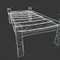 Rustic Wooden Single Bed With Simple Frame And Patched Gray Mattress 3d model