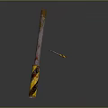 Rusty Metal Rod With Yellow And Black Stripes and Weathered Surface on Gray Background