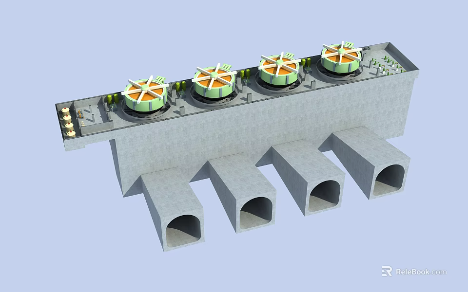 Industrial Structural Component With Four Fan Units And Rectangular Ducts 3d model 
