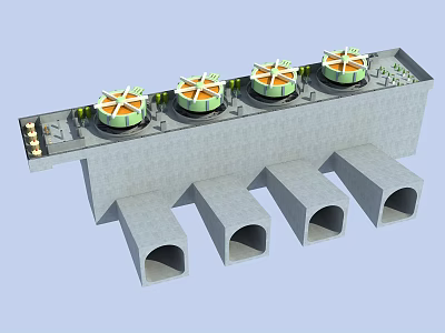 Industrial Structural Component With Four Fan Units And Rectangular Ducts 3d model