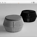 Modern Woven Ottoman Design With Rounded Grey And Black Upholstered Seats