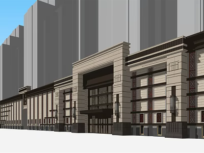 Modern Commercial Street Featuring Classical Building Facade And Multi Story Design With Decorative Elements 3d model