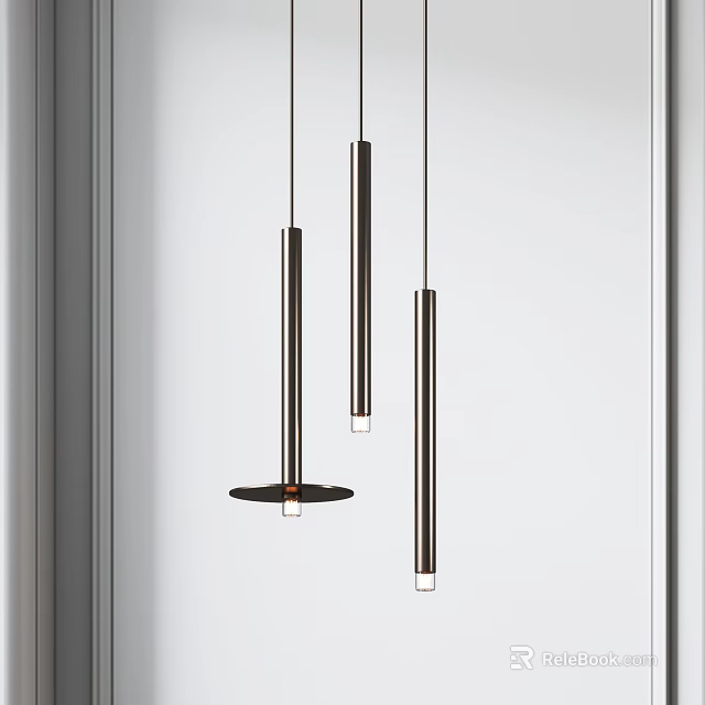 Sleek Modern Pendant Lights With Cylindrical Black Metal Design For Interior Spaces 3d model 