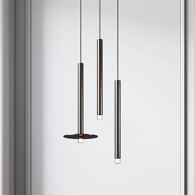 Sleek Modern Pendant Lights With Cylindrical Black Metal Design For Interior Spaces 3d model