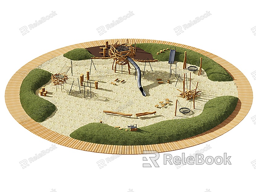 Log Playground Wild Fun Rides Wooden Unpowered Amusement Game Net Bridge model