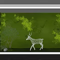 Lush Garden Decoration with Green Plant Wall and White Metal Deer Sculpture