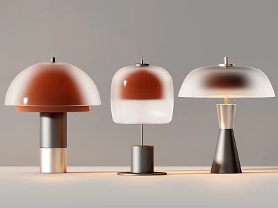 Modern Table Lamps With Three Different Colored Shades And Metal Bases 3d model