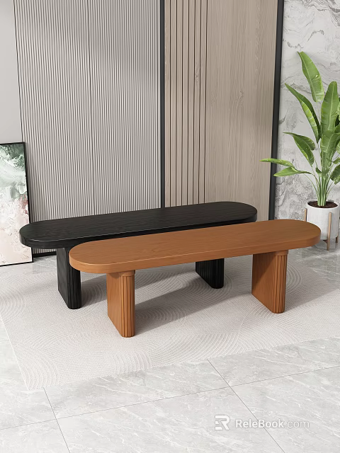 Modern Public Benches With Black And Brown Wooden Design For Indoor Areas 3d model 