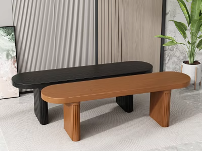 Modern Public Benches With Black And Brown Wooden Design For Indoor Areas 3d model