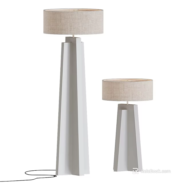 Modern Floor Lamps With Tall And Short Designs White Geometric Base Beige Linen Shade 3d model 