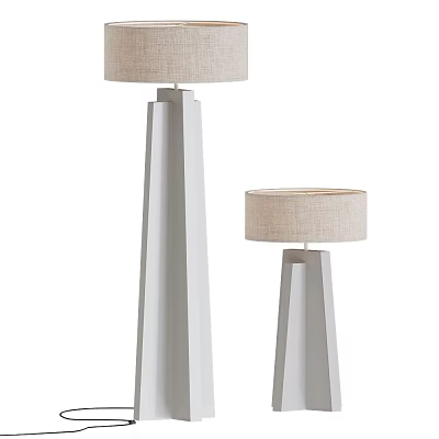Modern Floor Lamps With Tall And Short Designs White Geometric Base Beige Linen Shade 3d model