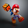 Game Character With Red Hat M Logo Blue Spiky Hair Holding Cube With Lightning Symbol