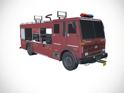 Highly Functional Red Fire Truck With Emergency Lights Ladder And Rescue Equipment 3d model