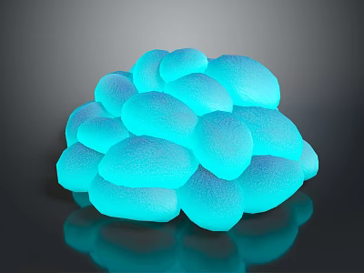 Glowing Blue Aquatic Animal Jellyfish Cluster With Shiny Surface And Dark Background Reflection 3d model