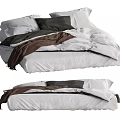 Double Bed With White Linen Bedding Plush Gray Pillows And Brown Cozy Blanket