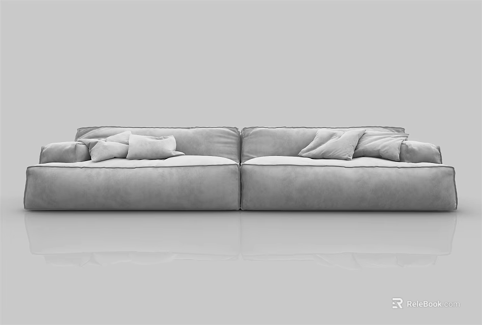 Modern Gray Double Sofa with Soft Cushions and Contemporary Design 3d model