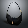 Stylish Black Curved Handbag With Long Strap And Gold Metal Fittings