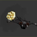 Futuristic Spaceship With Yellow Thruster Flames And Dark Metallic Design Details