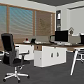 Modern Office Interior With Wooden Desk Computer Chairs Bookshelf Lighting And Green Plant