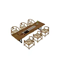 Natural Wooden Tea Table and Chairs with Teaware Potted Plant and Minimalist Design