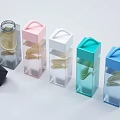 Vibrant Square Cups Featuring Transparent Bodies And Multicolor Lids In Black Pink White Turquoise Blue