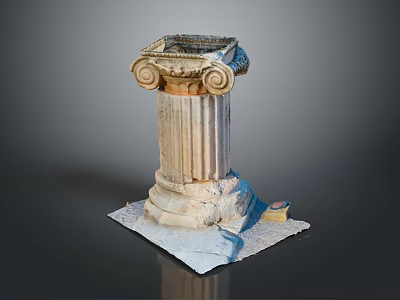 Ancient Greek Stone Column With Weathered Capital Intricate Shaft And Solid Base 3d model