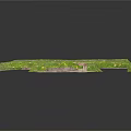 Three Green Grass Covered Arched Garden Decor Pieces With Stone Edges