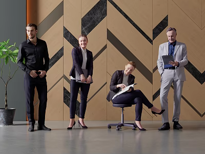 Group of Business Professionals Standing and Sitting in Modern Office Workplace 3d model