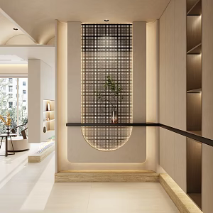 Middle ancient style cream-Ji rattan woven into the house partition porch 3d model