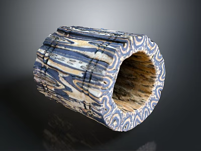 Wood And Stone Hollow Cylindrical Decorative Craft With Intricate Blue White Texture 3d model