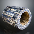 Wood And Stone Hollow Cylindrical Decorative Craft With Intricate Blue White Texture