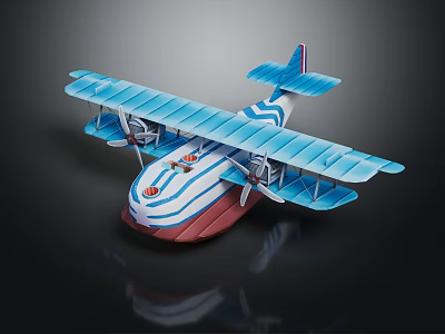 Vintage Passenger Biplane Seaplane With Blue White Red Livery And Classic Design 3d model