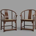 Two Traditional Chinese Wooden Armchairs With Curved Armrests And Solid Wood Backrests