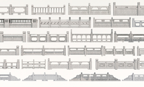 Chinese Guardrail Stone Railing 3d model