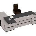 Modern Dark Wooden Office Desk With Telephone Documents Pen Holder Chair And Storage Drawers