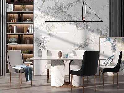 Modern Elegant Dining Table Set With Marble Top And Stylish Chairs In Contemporary Room 3d model