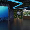 Modern Museum Exhibit Hall Interior With Display Cases Models Lighting And Wall Exhibits