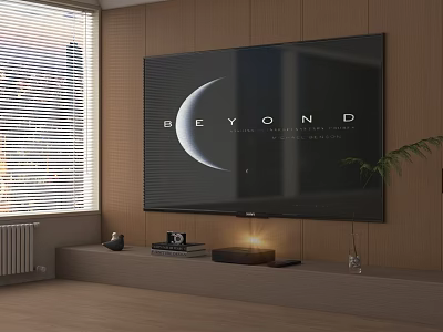 Modern TV Background Wall With Wooden Panel Decor Plant And Window Blinds 3d model