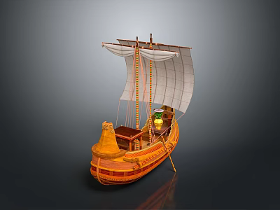 Ancient Wooden Sailing Boat Model With White Sails And Traditional Design 3d model